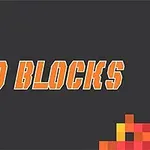 Teksten 10 Blocks i orange skrifttype på en mørk baggrund med farverige, pixelerede hjørnedekorationer