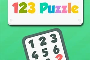 Farverigt 123 Puzzle tekstlogo over en nummerplade med cifrene 1-9 på grøn baggrund
