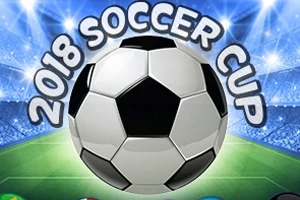 En stor fodbold med teksten 2018 Soccer Cup på en oplyst stadionbaggrund