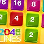 Farverige nummererede firkanter er arrangeret på et gitter med teksten 2048 Lines i nederste venstre hjørne