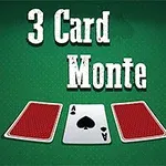 Tre spillekort med bagsiderne opad, undtagen et hjerter es, på en grøn overflade med teksten 3 Card Monte øverst