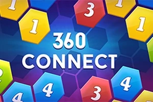 Farverige sekskantede brikker med tal og teksten 360 CONNECT i midten