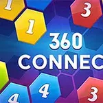 Farverige sekskantede brikker med tal og teksten 360 CONNECT i midten