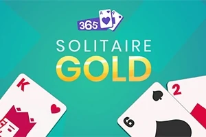 Teksten 365 Solitaire Gold på en blågrøn baggrund med spillekort, inklusive konge og to