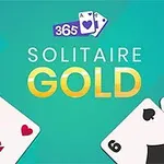 Teksten 365 Solitaire Gold på en blågrøn baggrund med spillekort, inklusive konge og to