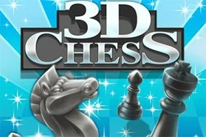 3D-chessbrikker, herunder en ridder, en bonde og en konge, med lysende stjerner i baggrunden og teksten 3D Chess