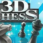 3D-chessbrikker, herunder en ridder, en bonde og en konge, med lysende stjerner i baggrunden og teksten 3D Chess