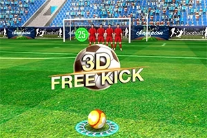 3D-fodboldscene med en bold på græsset, en mur af spillere foran målet og tekst 3D FREE KICK