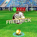 3D-fodboldscene med en bold på græsset, en mur af spillere foran målet og tekst 3D FREE KICK