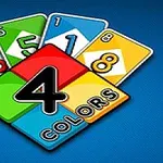 Kort med tal og farvekoder i rød, grøn, blå og gul, arrangeret i en vifteform med teksten 4 Colors i midten