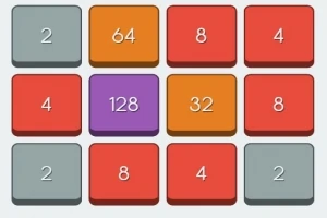 Farverige nummererede felter arrangeret i et gittermønster med tal som 2, 4, 8, 32, 64 og 128