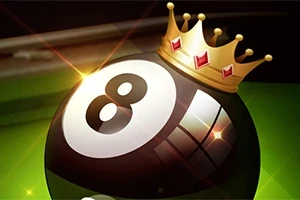 Sort 8-ball med en gylden krone på en grøn baggrund