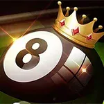 Sort 8-ball med en gylden krone på en grøn baggrund