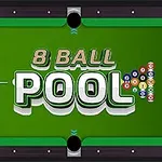 Grønt biljardbord med teksten 8 Ball Pool og en formation af farvede kugler til højre