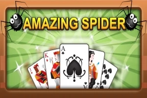 Spillekort med edderkopper og teksten Amazing Spider på grøn baggrund