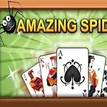 Spillekort med edderkopper og teksten Amazing Spider på grøn baggrund