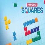 Farverige firkanter er arrangeret på et ternet blåt gitter med teksten Amazing Squares øverst