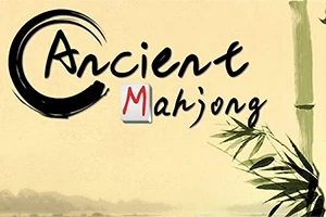 Teksten Ancient Mahjong vises på en beige baggrund med bambus og minimalistiske penselstrøg