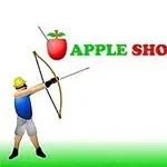 To figurer står overfor hinanden, hvor den ene holder en bue og pil, mens den anden har et æble på hovedet, med teksten Apple Shooter ovenfor