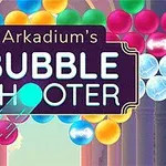 Farverige bobler samlet bag en skilt med teksten Bubble Shooter