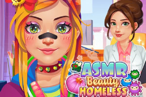 To animerede figurer med farverigt tøj og tekst i bunden, hvor der står ASMR Beauty Homeless