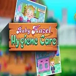 Sjovt karakterdesign af en lille pige med lyst hår i rottehaler i farverigt tøj og tekst Hygiene Care på en farverig baggrund