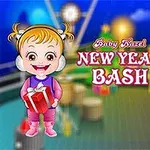 To børn klædt i vintertøj står på et skibsdæk omgivet af festlig dekorationer, med teksten New Year Bash i midten