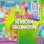 Tegnefilmstil med baby, baby i krybbe, læge og legetøjsmobil på grøn baggrund