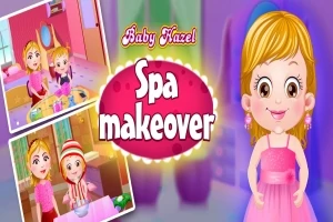 Baby Hazel i pink kjole med Spa make-over tekst og to små billeder af børn til venstre