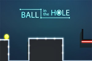Titeltekst Ball in the Hole med en lysende gul bold placeret på en platform i et mørkt rum