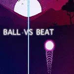 Flot kontrast mellem en lysende bold og en mørk baggrund med silhuetter af bjerge og træer, og teksten BALL VS BEAT i midten