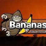 En tegneserieabe holder en banan ved siden af teksten Bananas Joe på en baggrund med solnedgang
