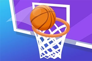 En basketball er på vej ned gennem en kurv mod en lilla baggrund