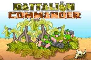 Tegning af soldater med våben, der gemmer sig bag buske med teksten Battalion Commander ovenfor