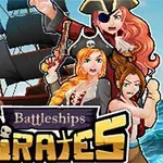 Tre pirater i farverigt tøj poserer foran et stort sejlskib på havet, med teksten Pirates fremhævet i forgrunden