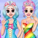 Tre animerede figurer med store øjne og farverige hår iført farverige tøj og tilbehør
