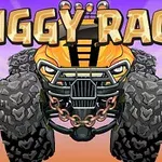 Orange monstertruck med store hjul og et robust gitter foran, med teksten BIGGY RACE øverst