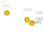 Gule mønter med Bitcoin-symbolet og tal på en hvid baggrund