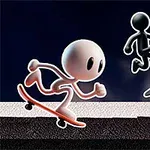 To animerede figurer på skateboards med en mørk baggrund