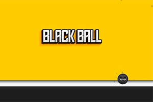 Sort kugle og tekst BLACK BALL på en gul baggrund