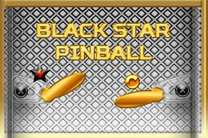 Sort og gyldent pinball design med teksten Black Star Pinball over to flippere og en bold på et mønstret baggrund