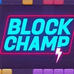 Teksten Block Champ i neonlys med flerfarvede blokke rundt om