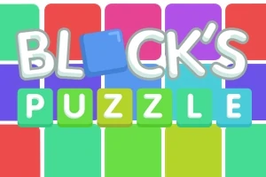 Farverigt blokmønster med teksten BLOCKS PUZZLE i midten