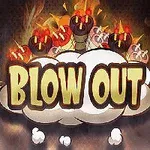 Tegneseriebomber med tændte lunter og teksten BLOW OUT mod en dramatisk baggrund