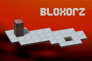 Bloxorz Et billede af en grå platform med en rektangulær blok og et hul på en rød baggrund