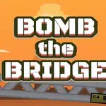 Stor tekst Bomb the Bridge med to soldater på en bro mod en orange baggrund