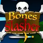 Dødningehoved og korslagte knogler med teksten Bones Slasher i forgrunden over en mørk baggrund