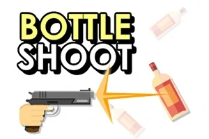 En pistol, der skyder mod en flaske, med teksten BOTTLE SHOOT øverst