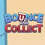 Hånd, der hælder hvide kugler ud af et rødt bæger mod en blå væg med zigzag-formede forhindringer og teksten Bounce and Collect