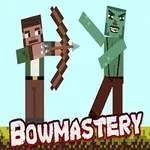 En pixeleret figur med bue skyder mod en pixeleret zombie med teksten Bowmastery nederst
